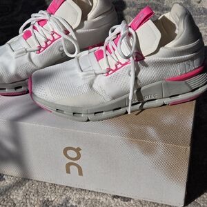 On Women's Athletic Shoes - White with Pink Highlights